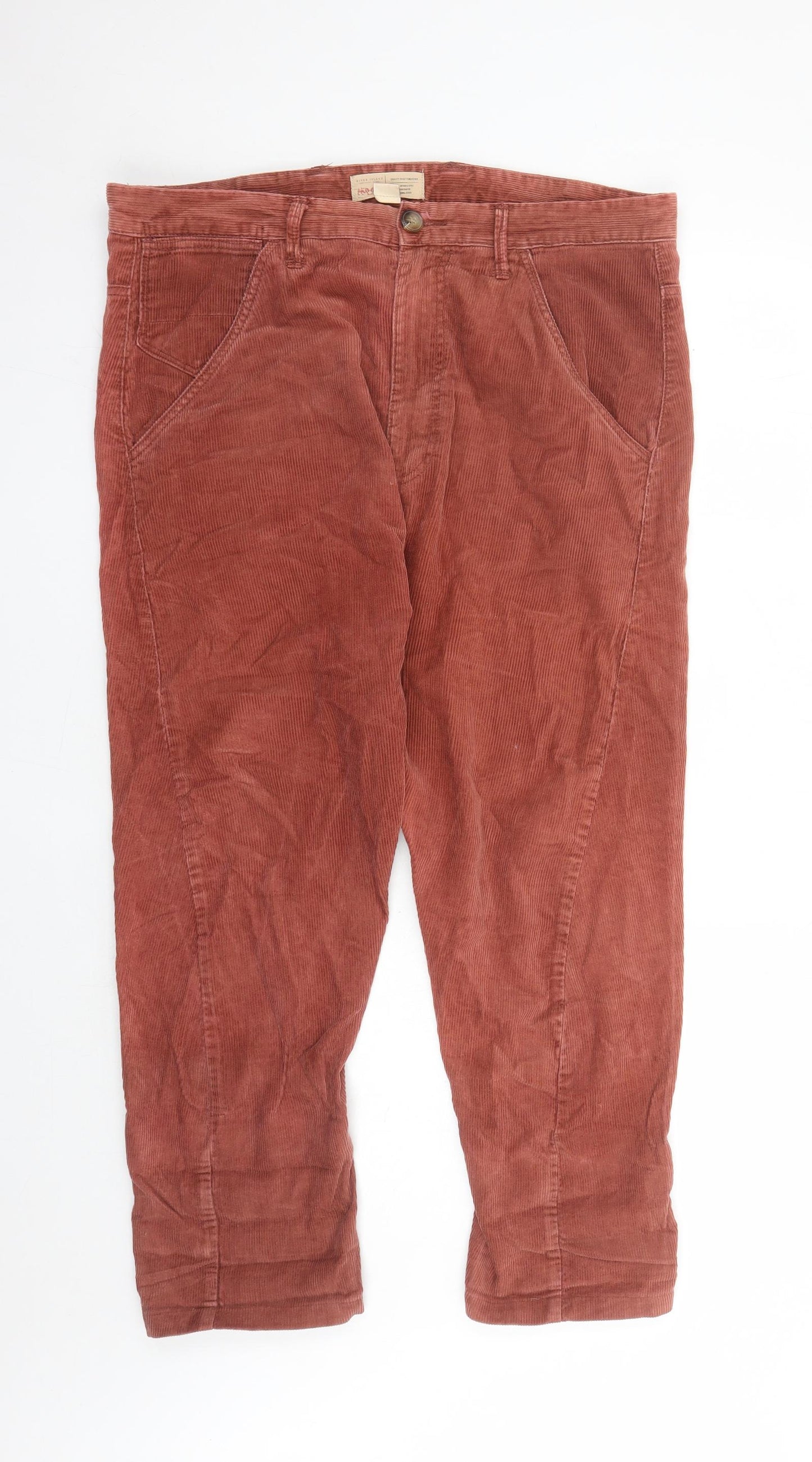 River Island Mens Brown Cotton Carrot Trousers Size 36 in L26 in Regular Zip - Short Leg