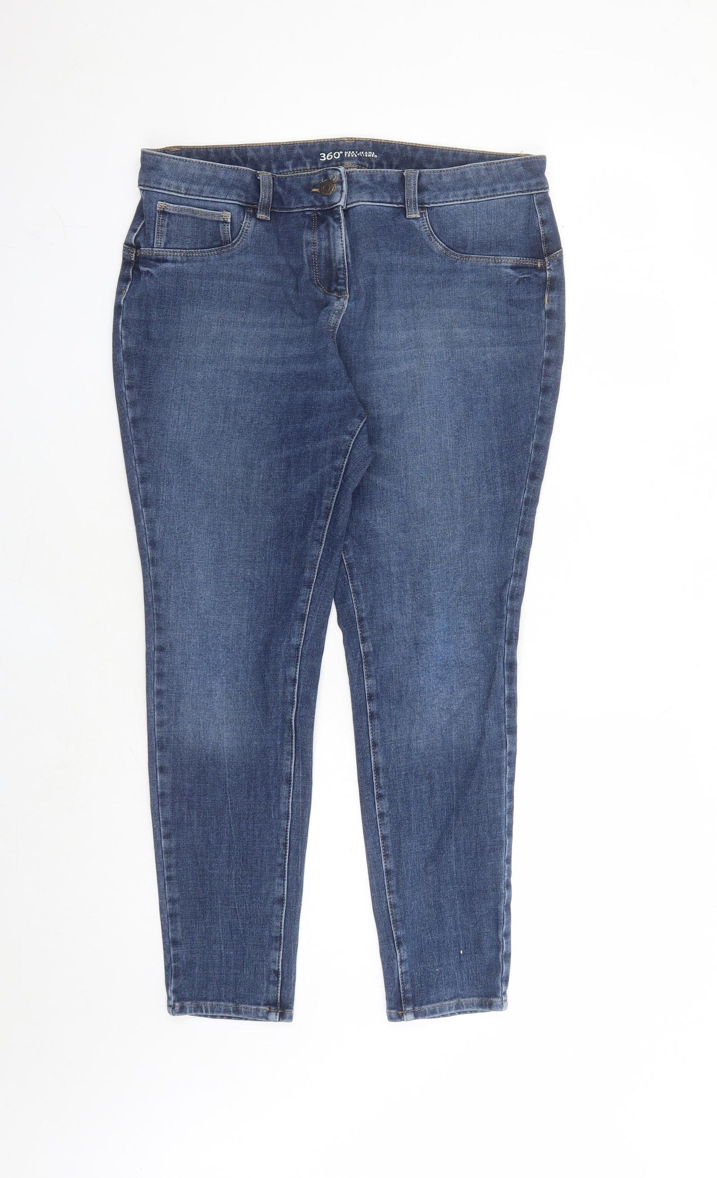 NEXT Womens Blue Cotton Straight Jeans Size 16 L25 in Regular Zip - Short Leg