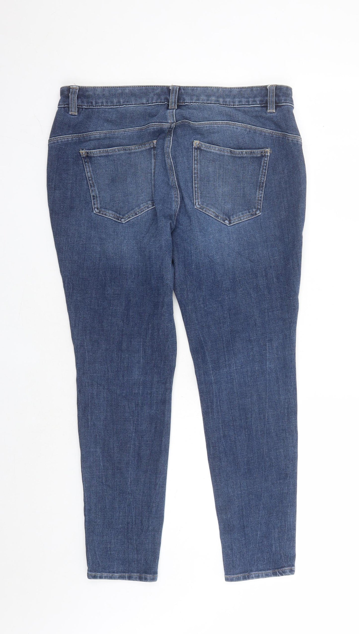 NEXT Womens Blue Cotton Straight Jeans Size 16 L25 in Regular Zip - Short Leg