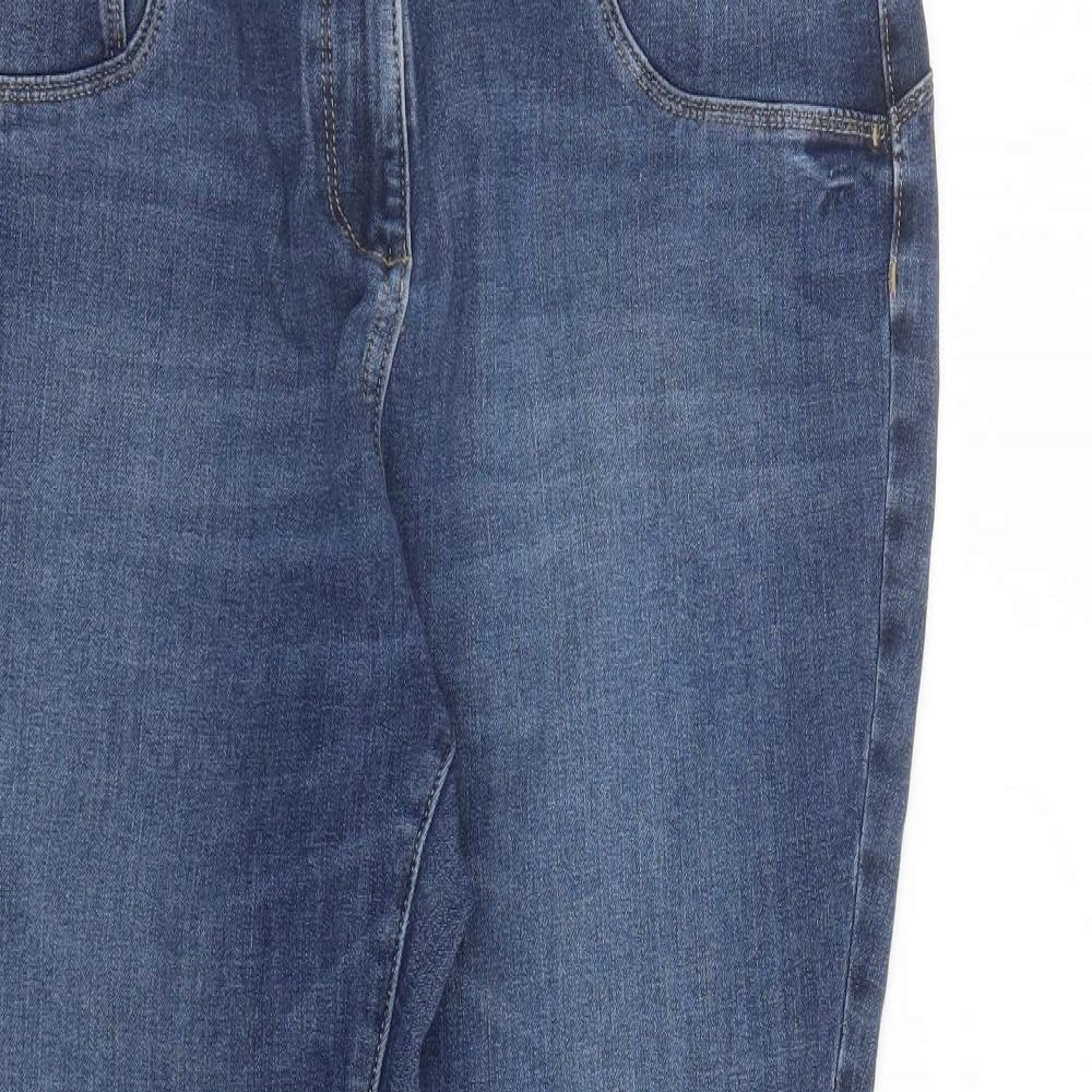 NEXT Womens Blue Cotton Straight Jeans Size 16 L25 in Regular Zip - Short Leg
