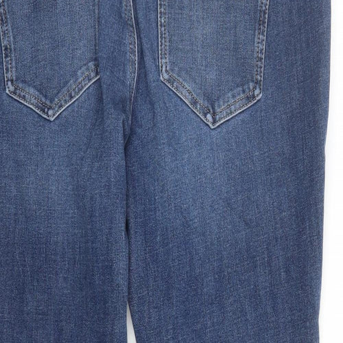 NEXT Womens Blue Cotton Straight Jeans Size 16 L25 in Regular Zip - Short Leg