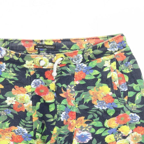 Zara Mens Multicoloured Floral Polyester Sweat Shorts Size XL Regular Drawstring - Elasticated Waist