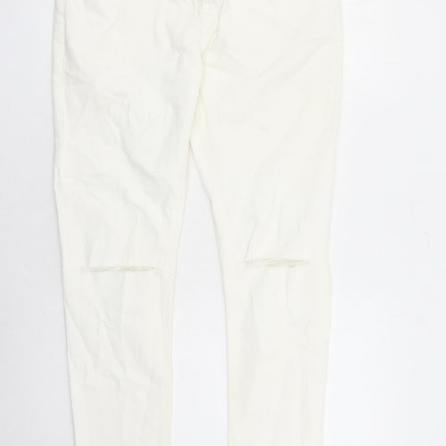 Denim & Co. Womens White Cotton Straight Jeans Size 14 L29 in Regular Zip