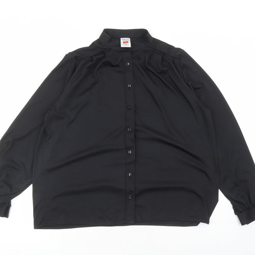 St Michael Womens Black Polyester Basic Button-Up Size 14 Round Neck - Vintage
