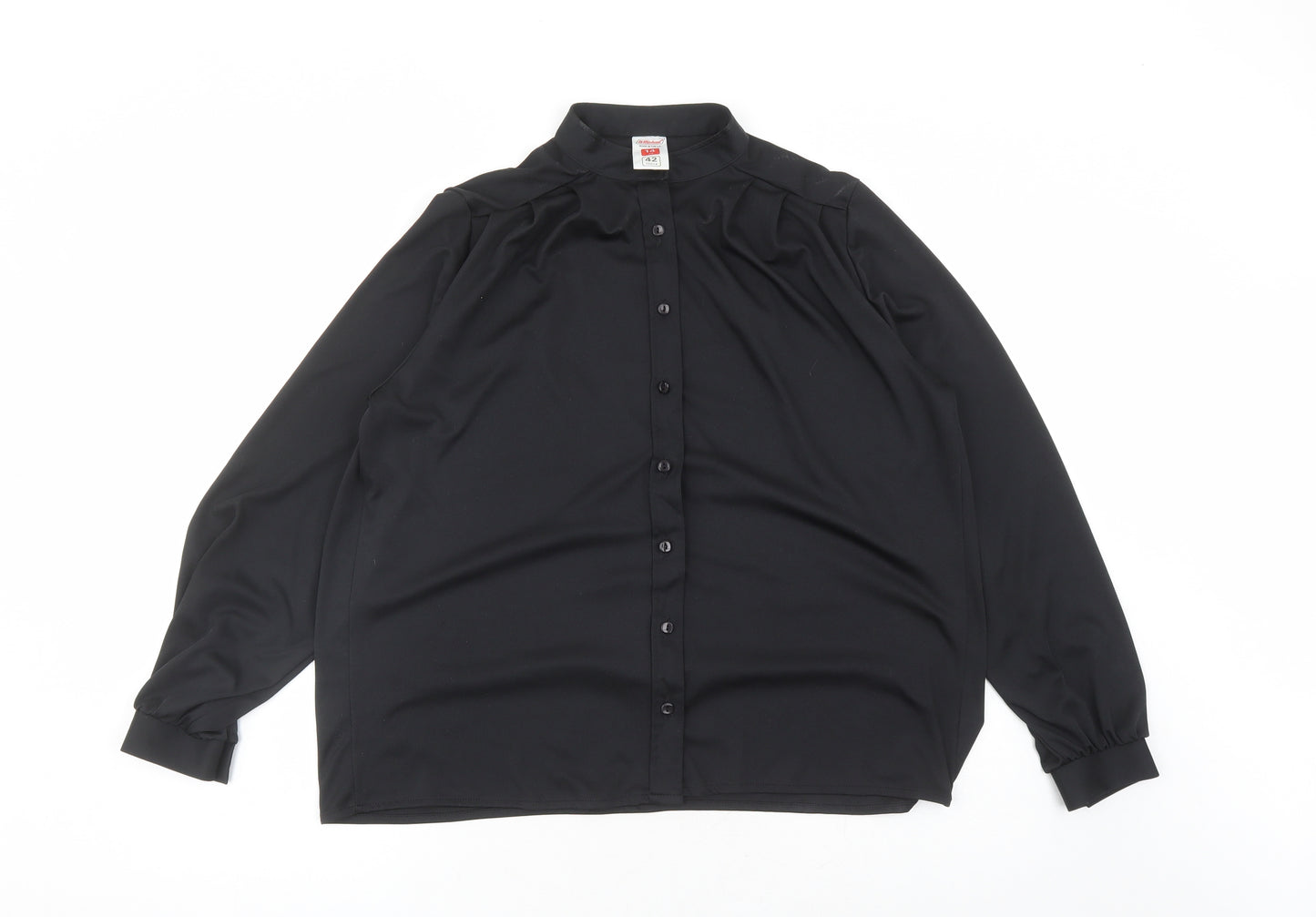 St Michael Womens Black Polyester Basic Button-Up Size 14 Round Neck - Vintage