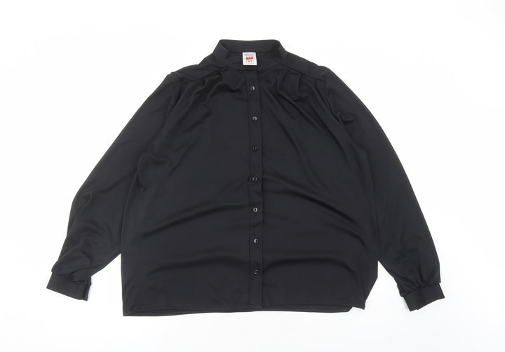St Michael Womens Black Polyester Basic Button-Up Size 14 Round Neck - Vintage