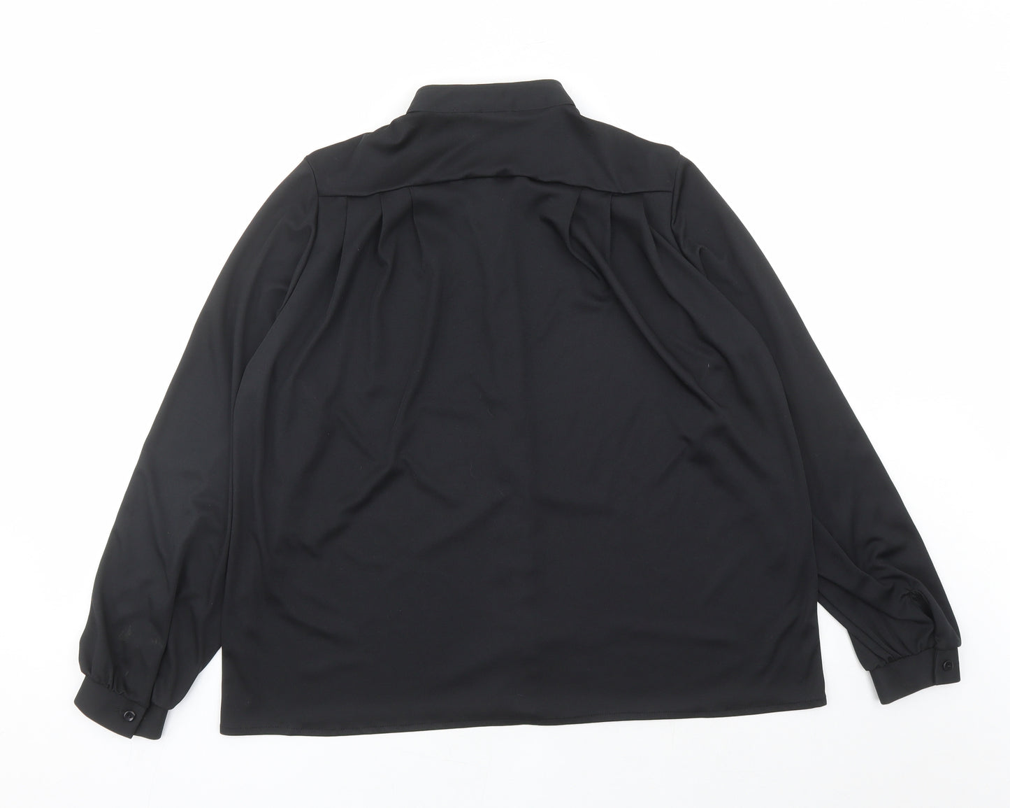 St Michael Womens Black Polyester Basic Button-Up Size 14 Round Neck - Vintage