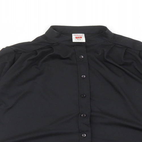 St Michael Womens Black Polyester Basic Button-Up Size 14 Round Neck - Vintage