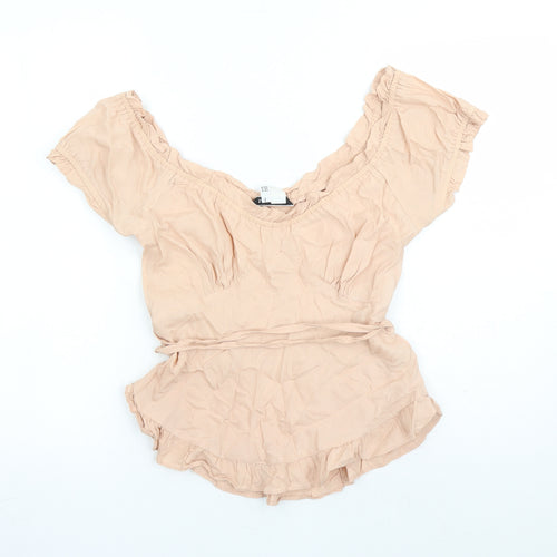 Zara Womens Pink Polyester Basic Blouse Size M Round Neck - Belted