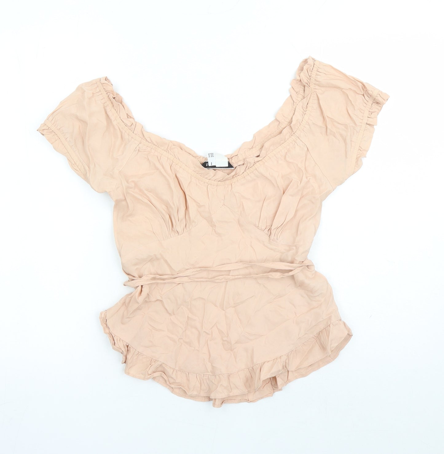 Zara Womens Pink Polyester Basic Blouse Size M Round Neck - Belted