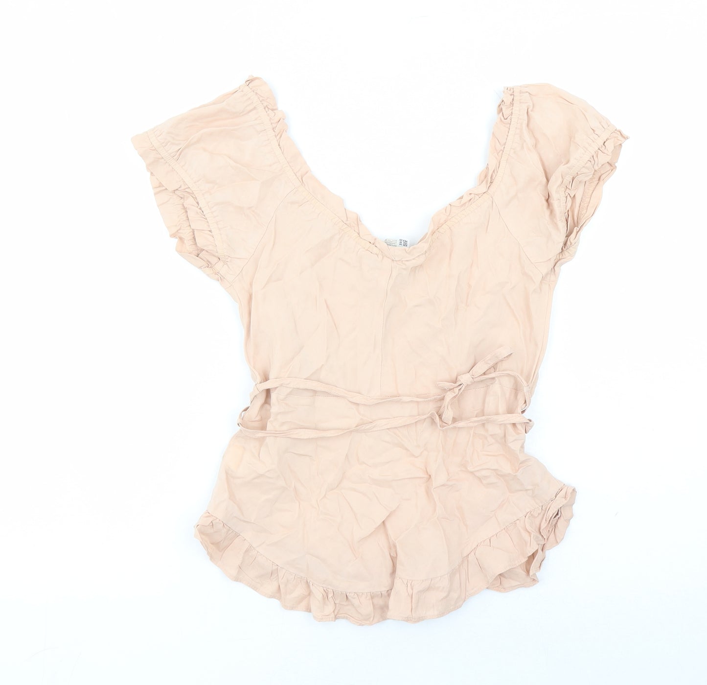 Zara Womens Pink Polyester Basic Blouse Size M Round Neck - Belted