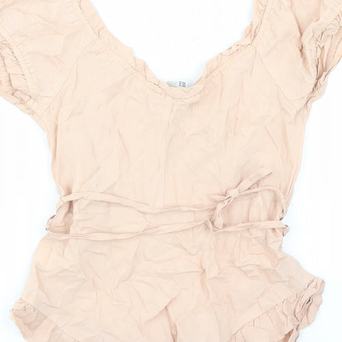 Zara Womens Pink Polyester Basic Blouse Size M Round Neck - Belted