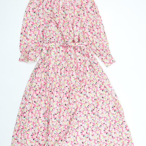 Marks and Spencer Womens Multicoloured Floral Cotton Maxi Size 22 Round Neck Button - Belted