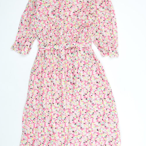 Marks and Spencer Womens Multicoloured Floral Cotton Maxi Size 22 Round Neck Button - Belted