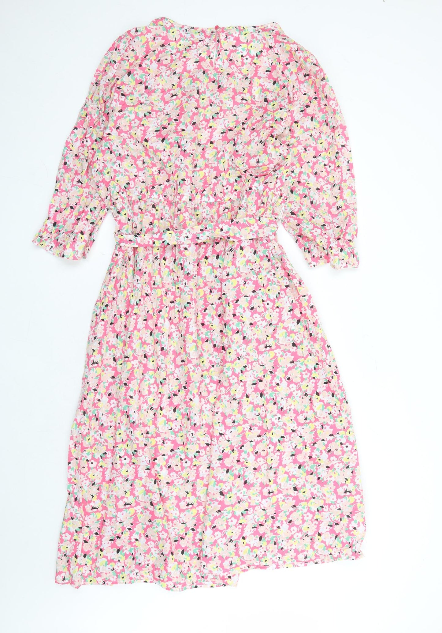 Marks and Spencer Womens Multicoloured Floral Cotton Maxi Size 22 Round Neck Button - Belted