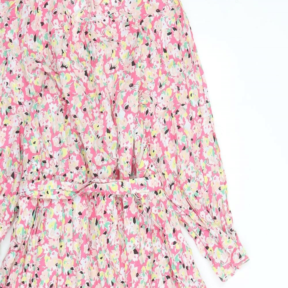 Marks and Spencer Womens Multicoloured Floral Cotton Maxi Size 22 Round Neck Button - Belted