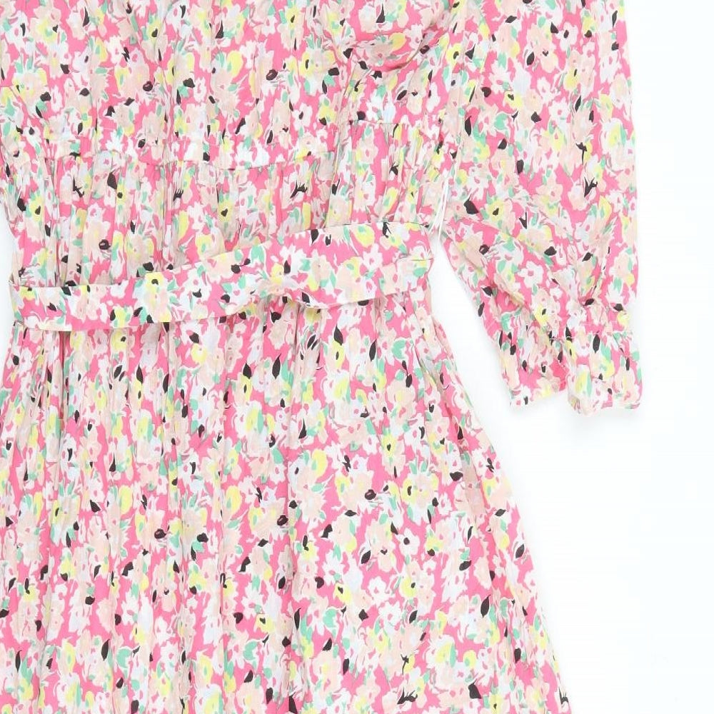 Marks and Spencer Womens Multicoloured Floral Cotton Maxi Size 22 Round Neck Button - Belted