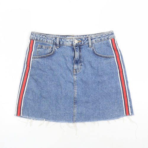 Denim & Co. Womens Blue Cotton A-Line Skirt Size 12 Zip