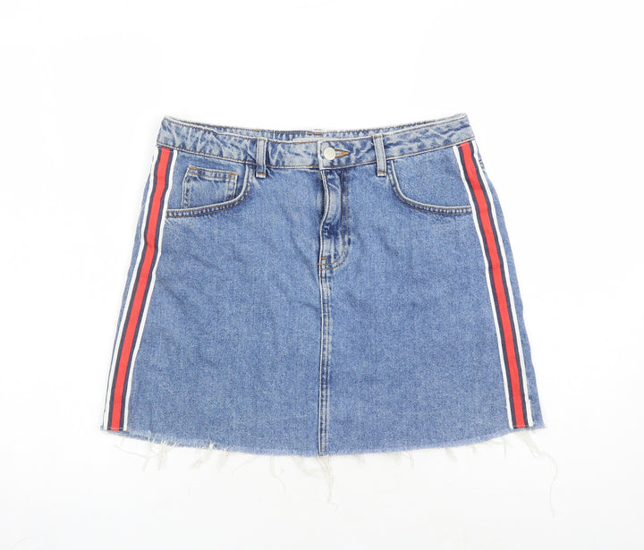 Denim & Co. Womens Blue Cotton A-Line Skirt Size 12 Zip