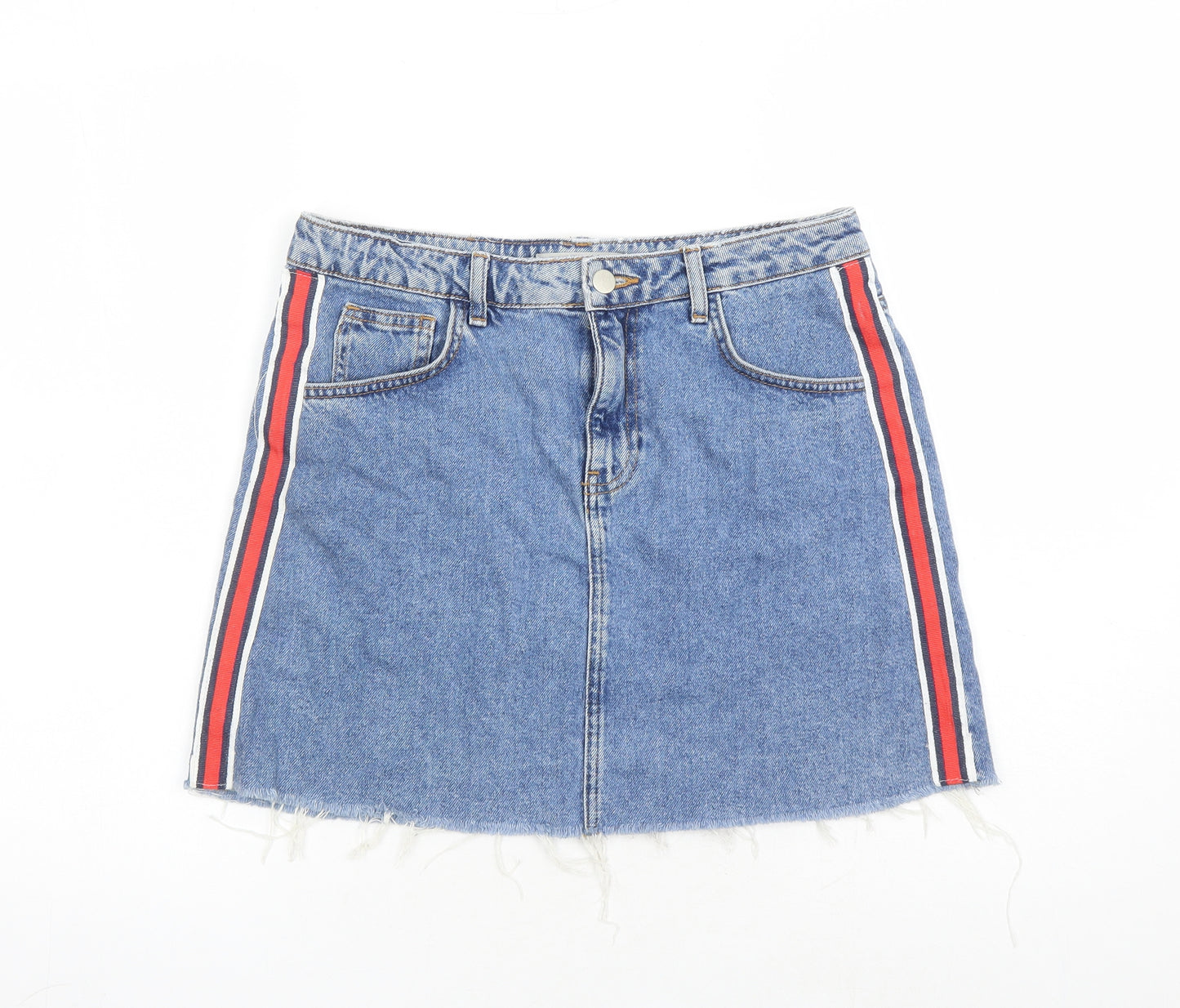 Denim & Co. Womens Blue Cotton A-Line Skirt Size 12 Zip