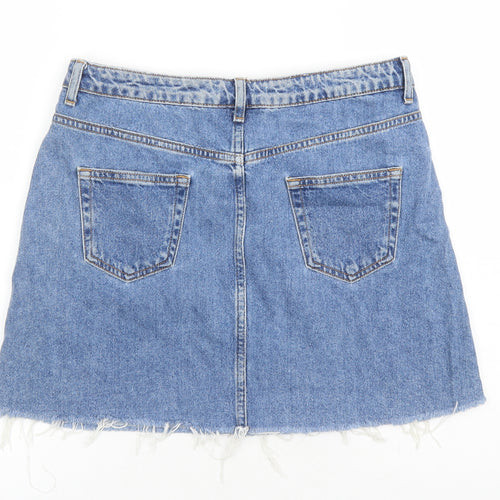Denim & Co. Womens Blue Cotton A-Line Skirt Size 12 Zip