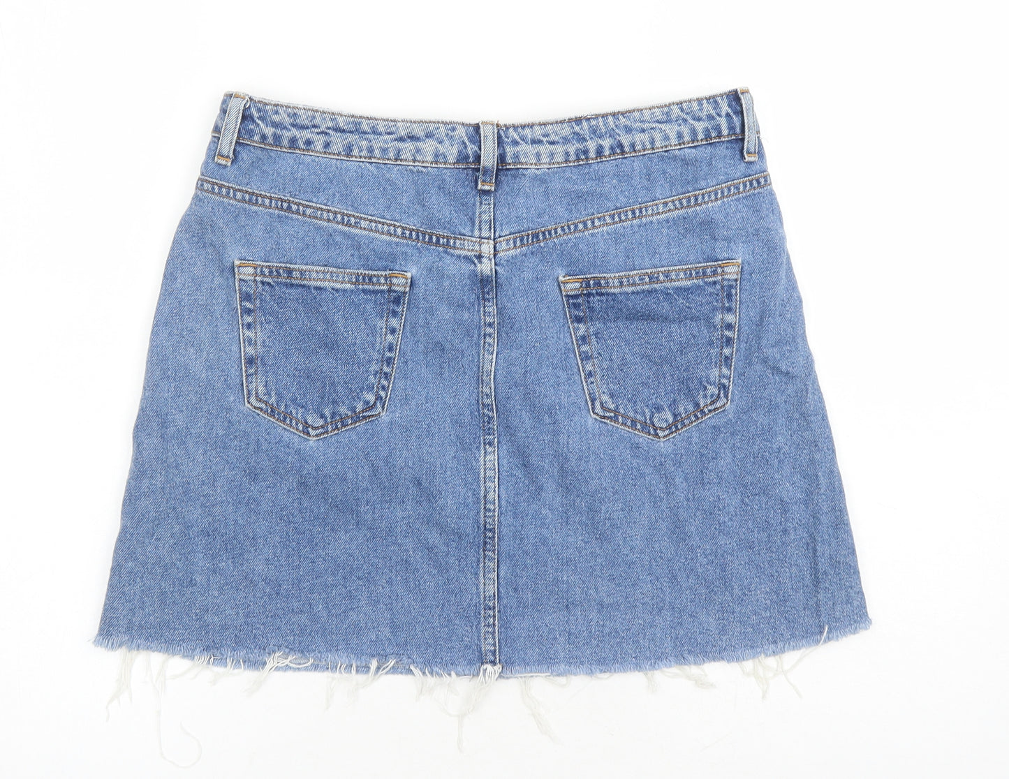 Denim & Co. Womens Blue Cotton A-Line Skirt Size 12 Zip