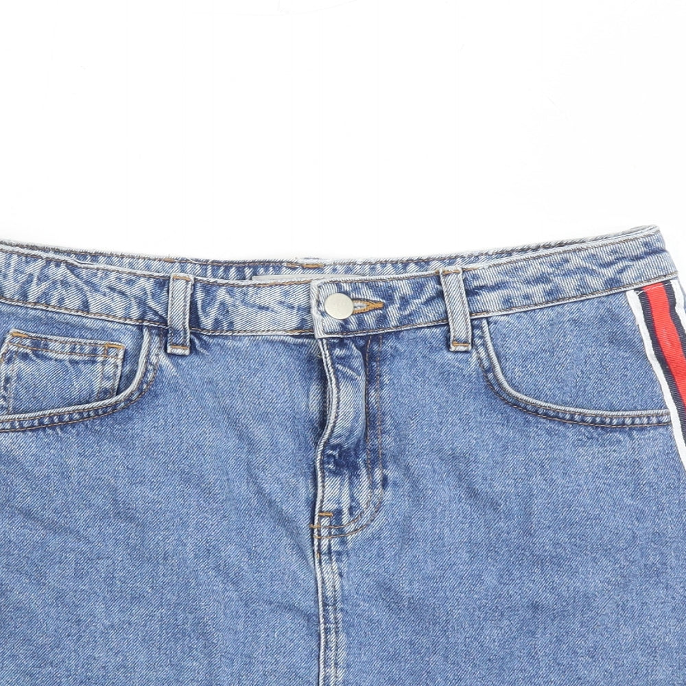 Denim & Co. Womens Blue Cotton A-Line Skirt Size 12 Zip