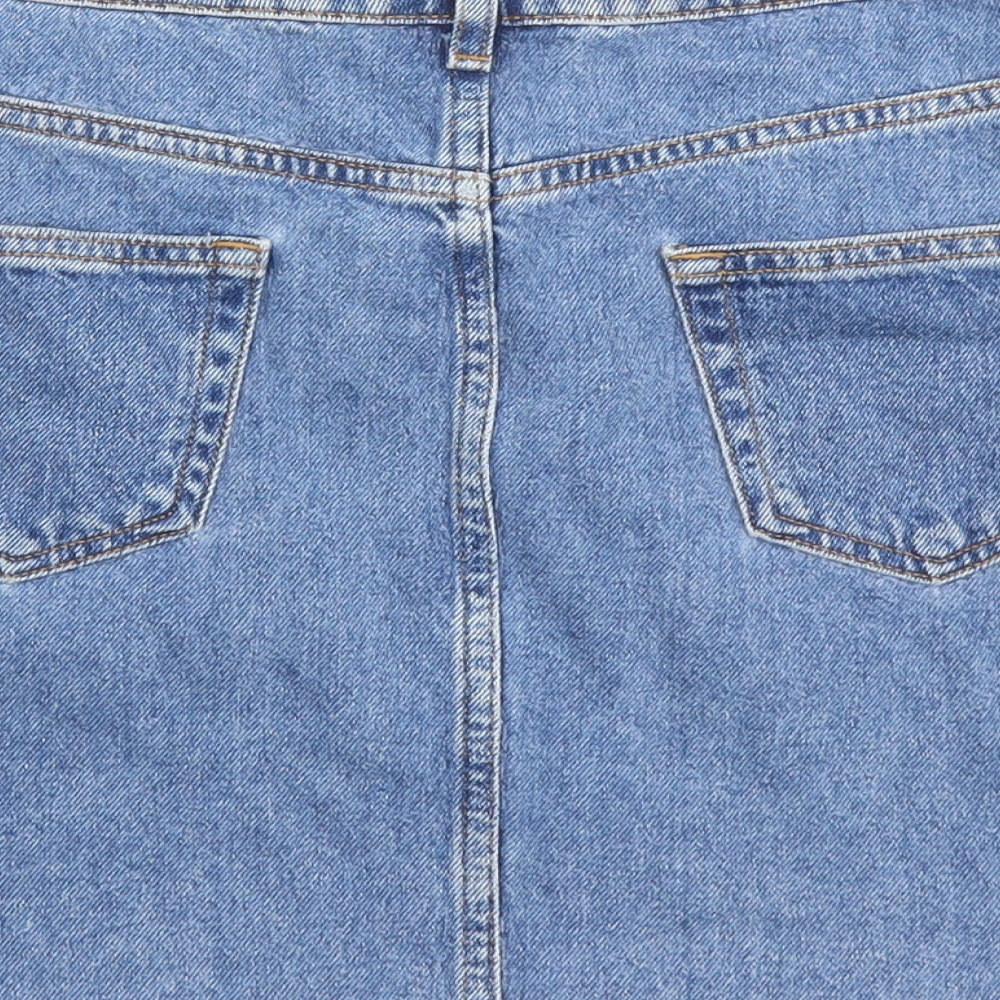 Denim & Co. Womens Blue Cotton A-Line Skirt Size 12 Zip
