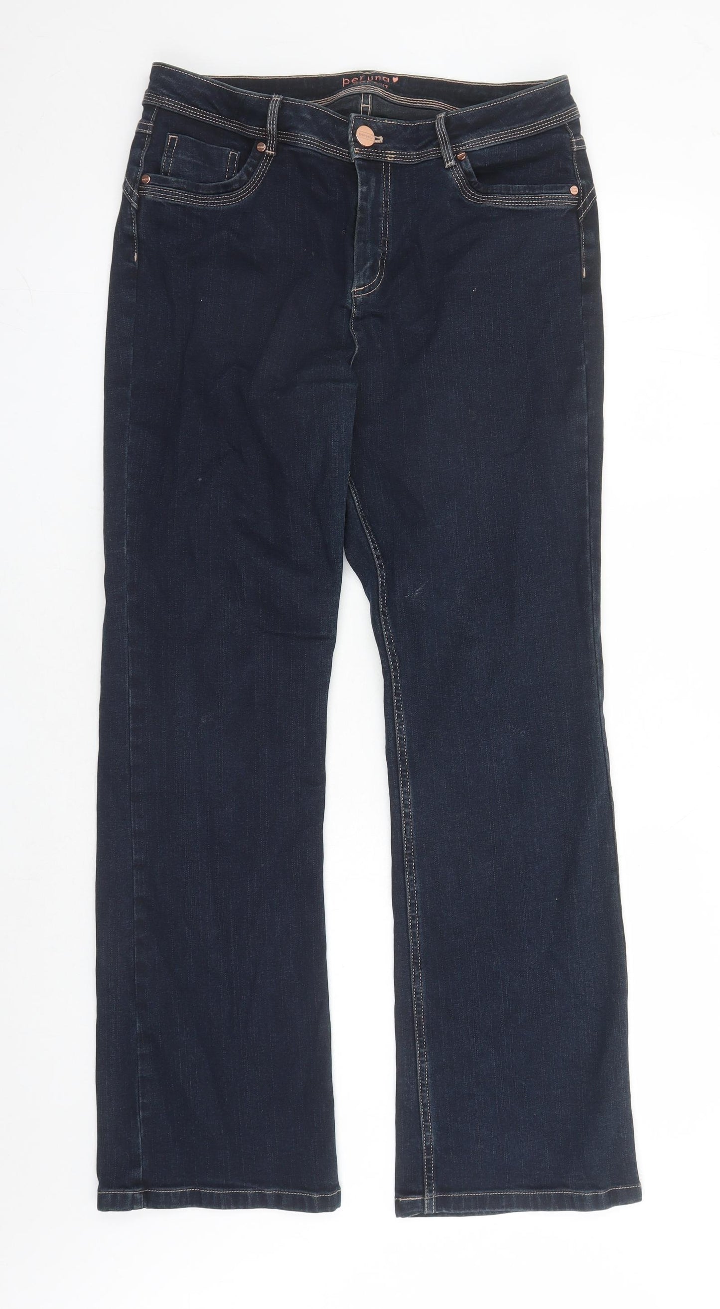 Per Una Womens Blue Cotton Bootcut Jeans Size 14 L30 in Regular Zip