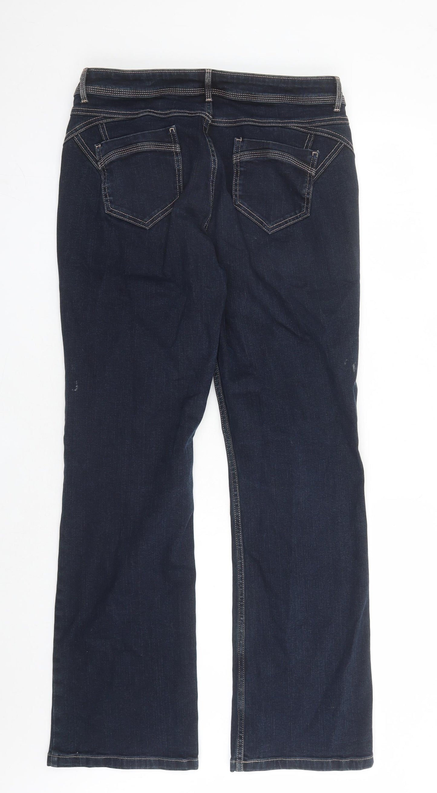 Per Una Womens Blue Cotton Bootcut Jeans Size 14 L30 in Regular Zip