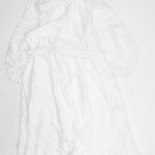 Marks and Spencer Womens White Floral Polyester Maxi Size 18 Round Neck Zip - Belted