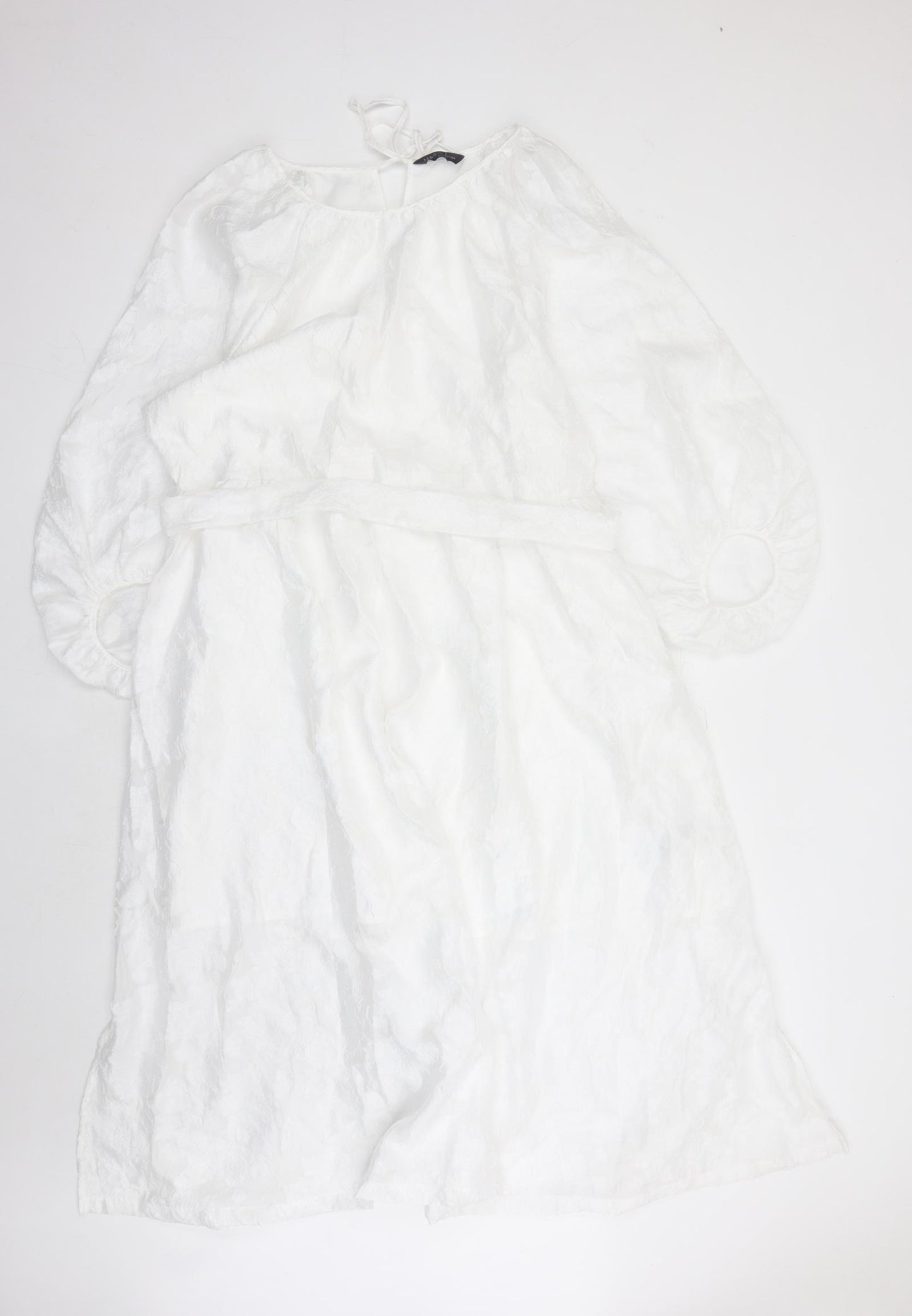 Marks and Spencer Womens White Floral Polyester Maxi Size 18 Round Neck Zip - Belted