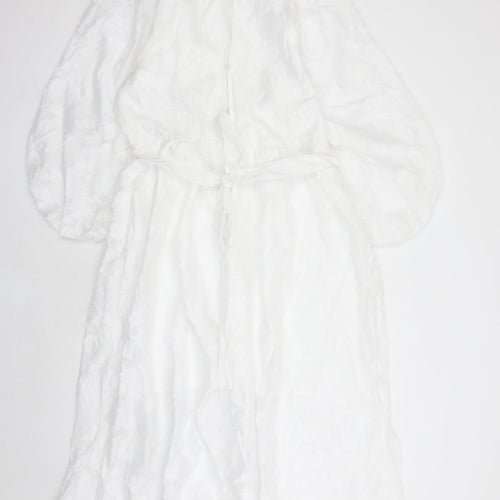 Marks and Spencer Womens White Floral Polyester Maxi Size 18 Round Neck Zip - Belted