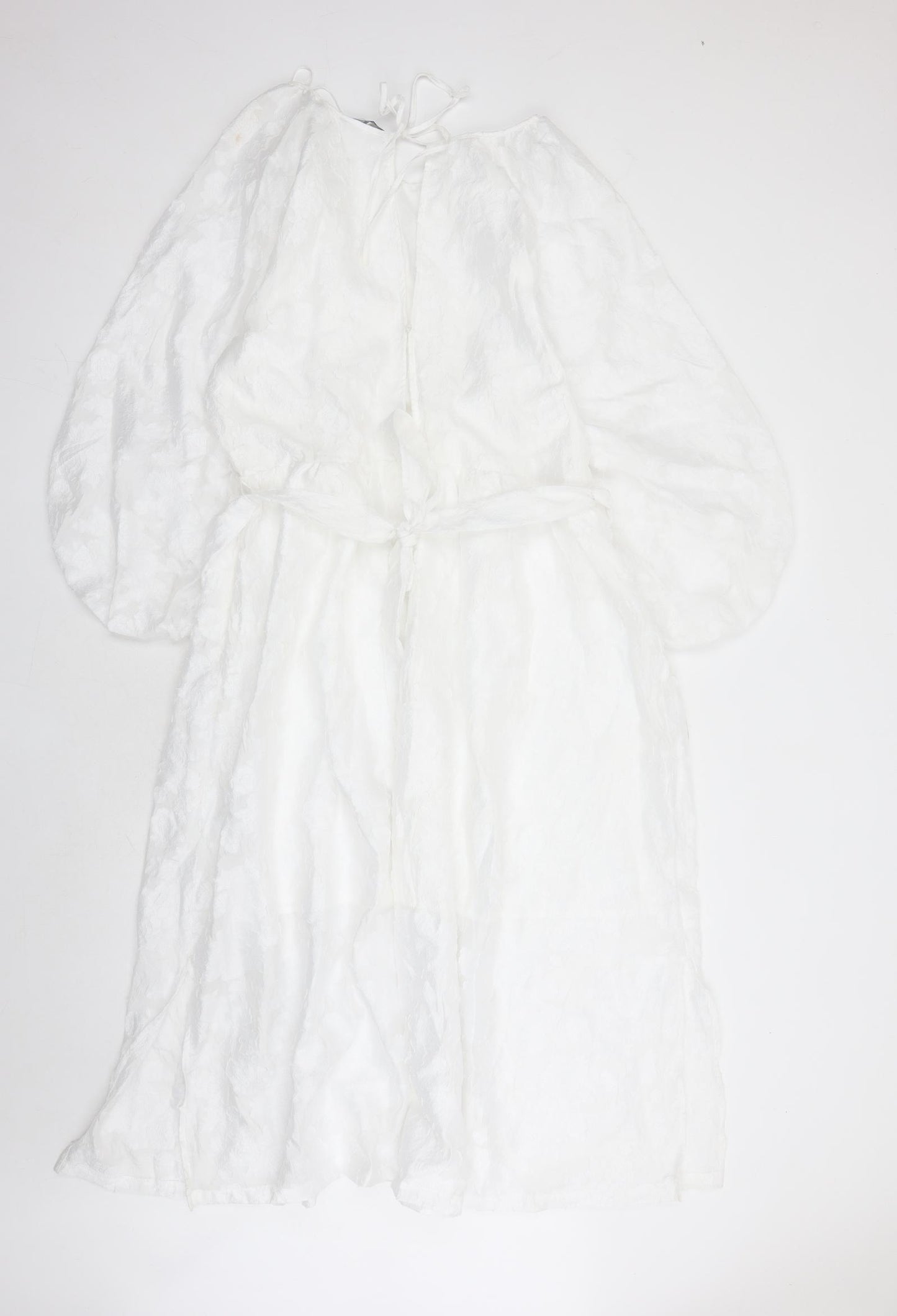Marks and Spencer Womens White Floral Polyester Maxi Size 18 Round Neck Zip - Belted