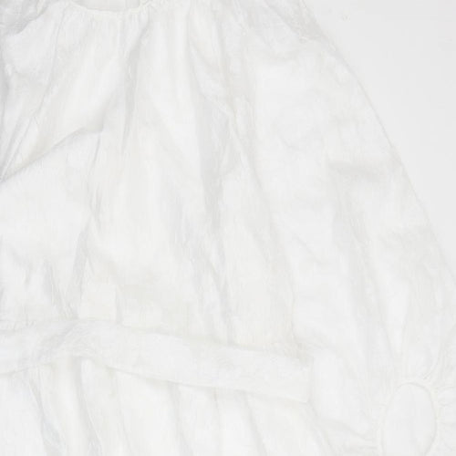 Marks and Spencer Womens White Floral Polyester Maxi Size 18 Round Neck Zip - Belted