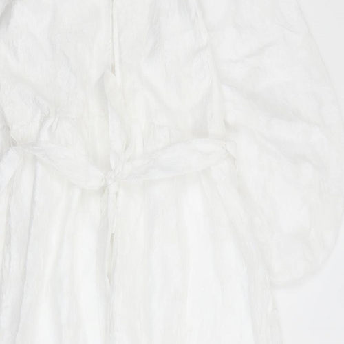 Marks and Spencer Womens White Floral Polyester Maxi Size 18 Round Neck Zip - Belted