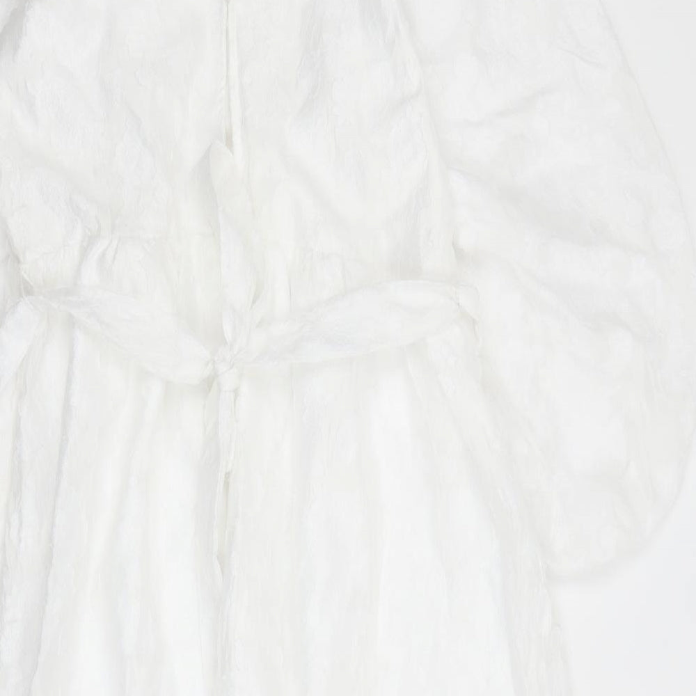 Marks and Spencer Womens White Floral Polyester Maxi Size 18 Round Neck Zip - Belted