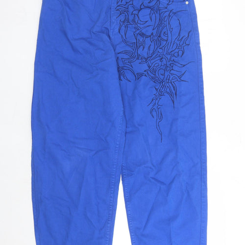 Bershka Mens Blue Geometric Cotton Straight Jeans Size 34 in L28 in Regular Zip