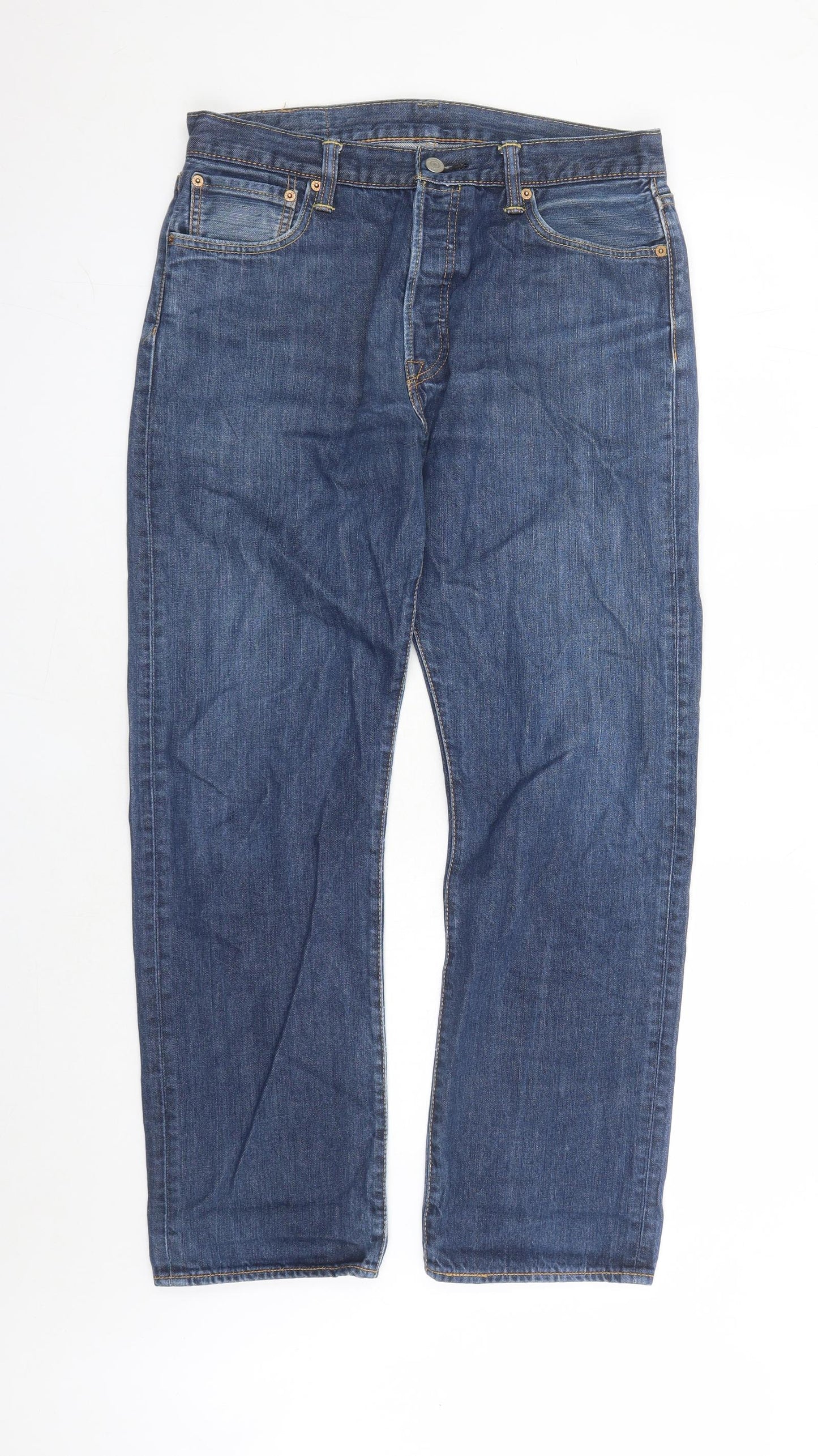 Levi's Mens Blue Cotton Straight Jeans Size 32 in L29 in Regular Button