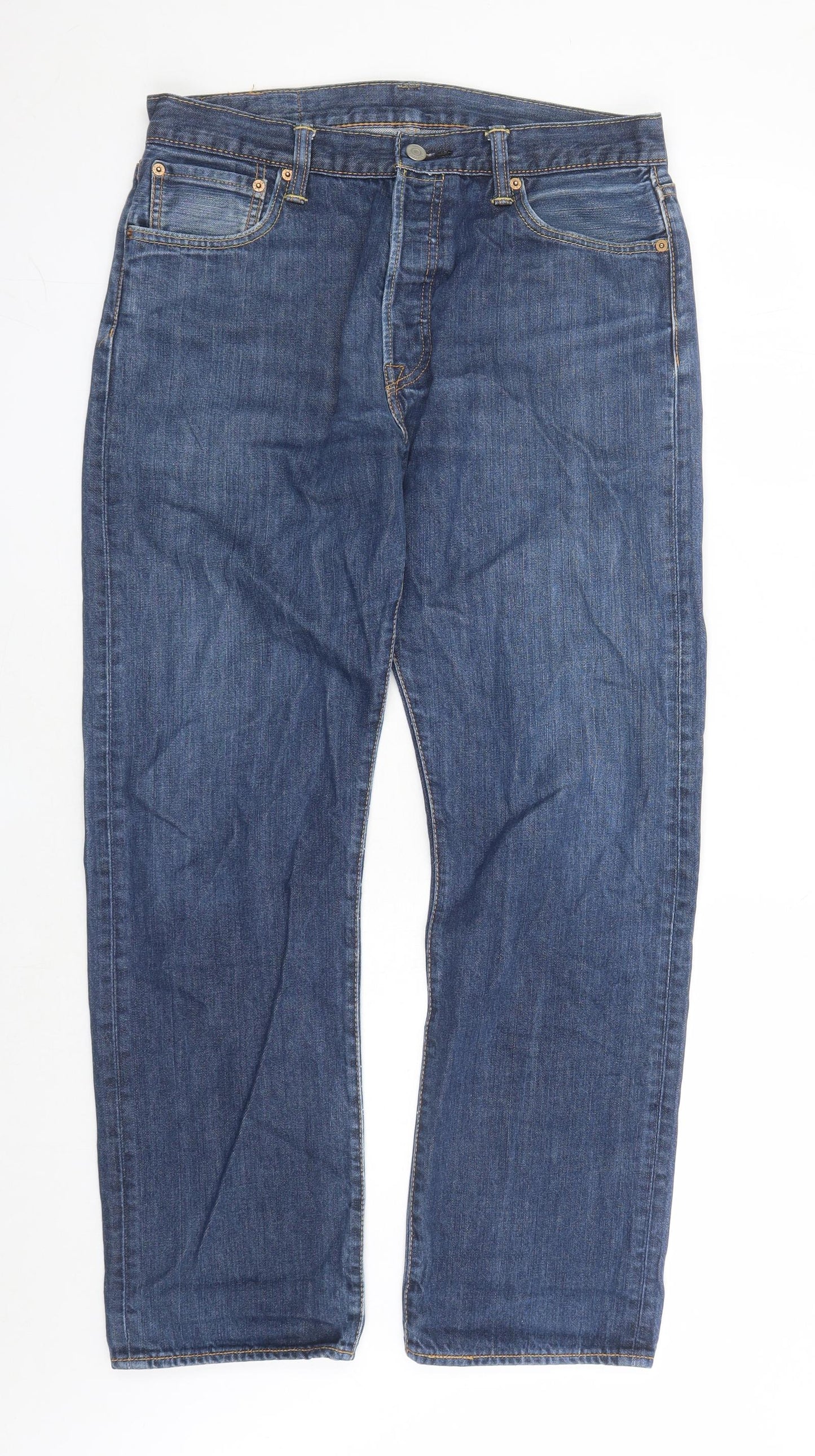 Levi's Mens Blue Cotton Straight Jeans Size 32 in L29 in Regular Button