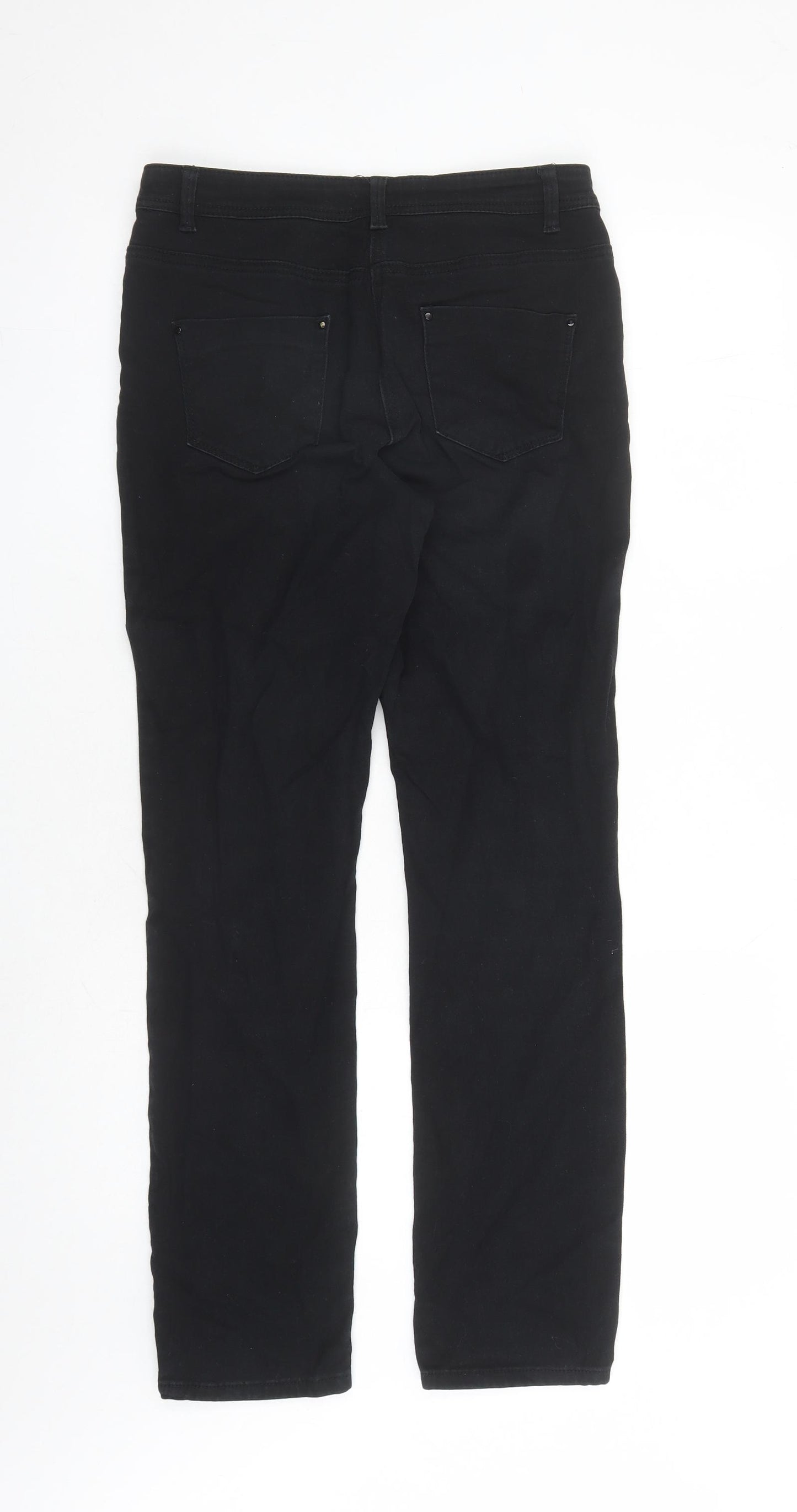 M&Co Womens Black Cotton Straight Jeans Size 10 L29 in Regular Zip