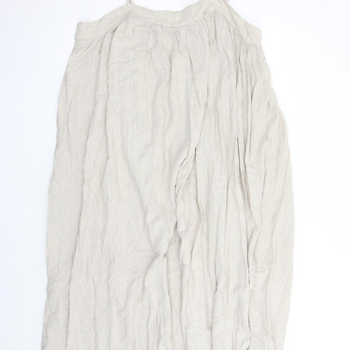 Marks and Spencer Womens Beige Linen Slip Dress Size 16 Round Neck Pullover