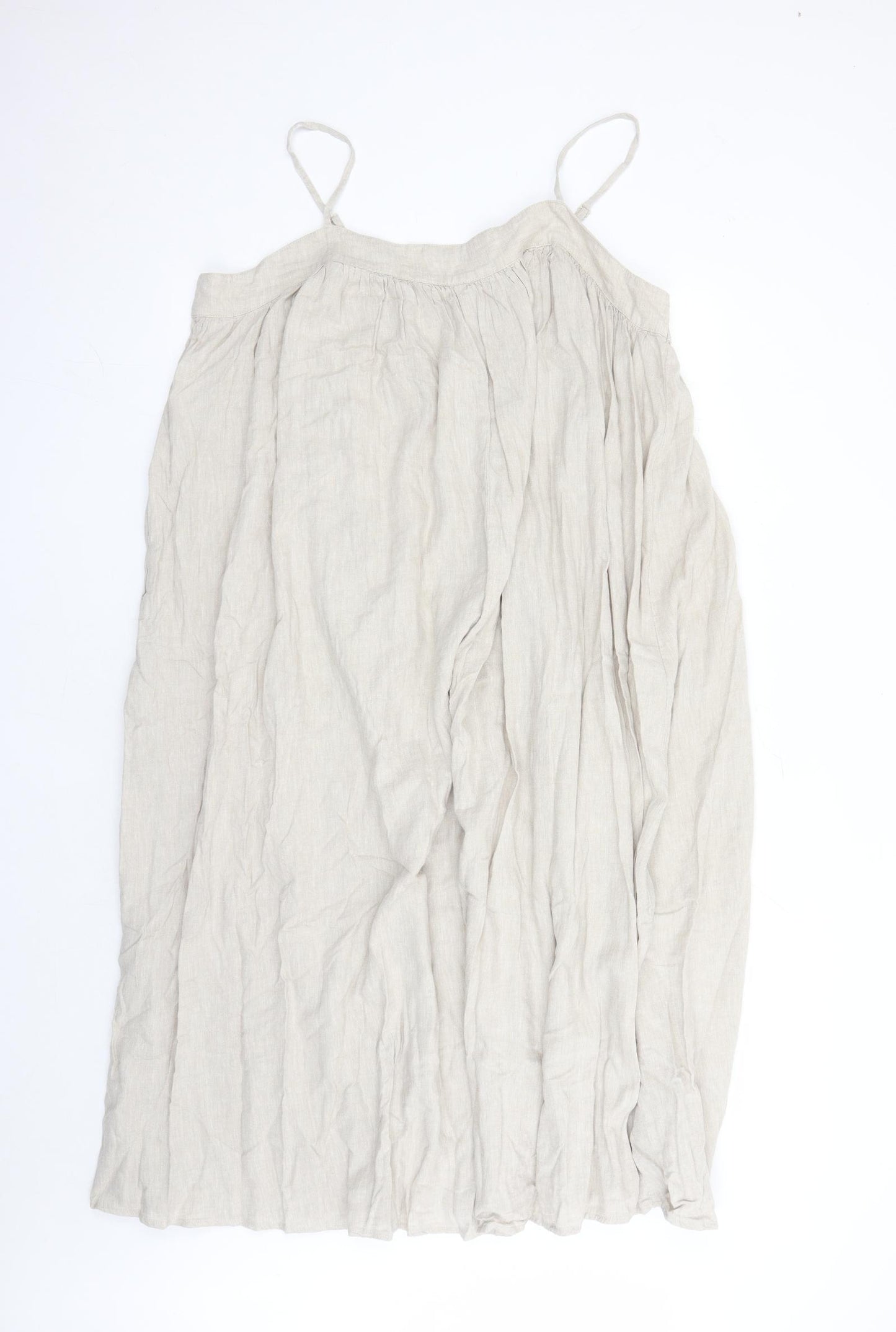 Marks and Spencer Womens Beige Linen Slip Dress Size 16 Round Neck Pullover