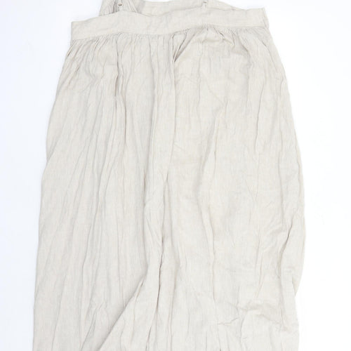 Marks and Spencer Womens Beige Linen Slip Dress Size 16 Round Neck Pullover