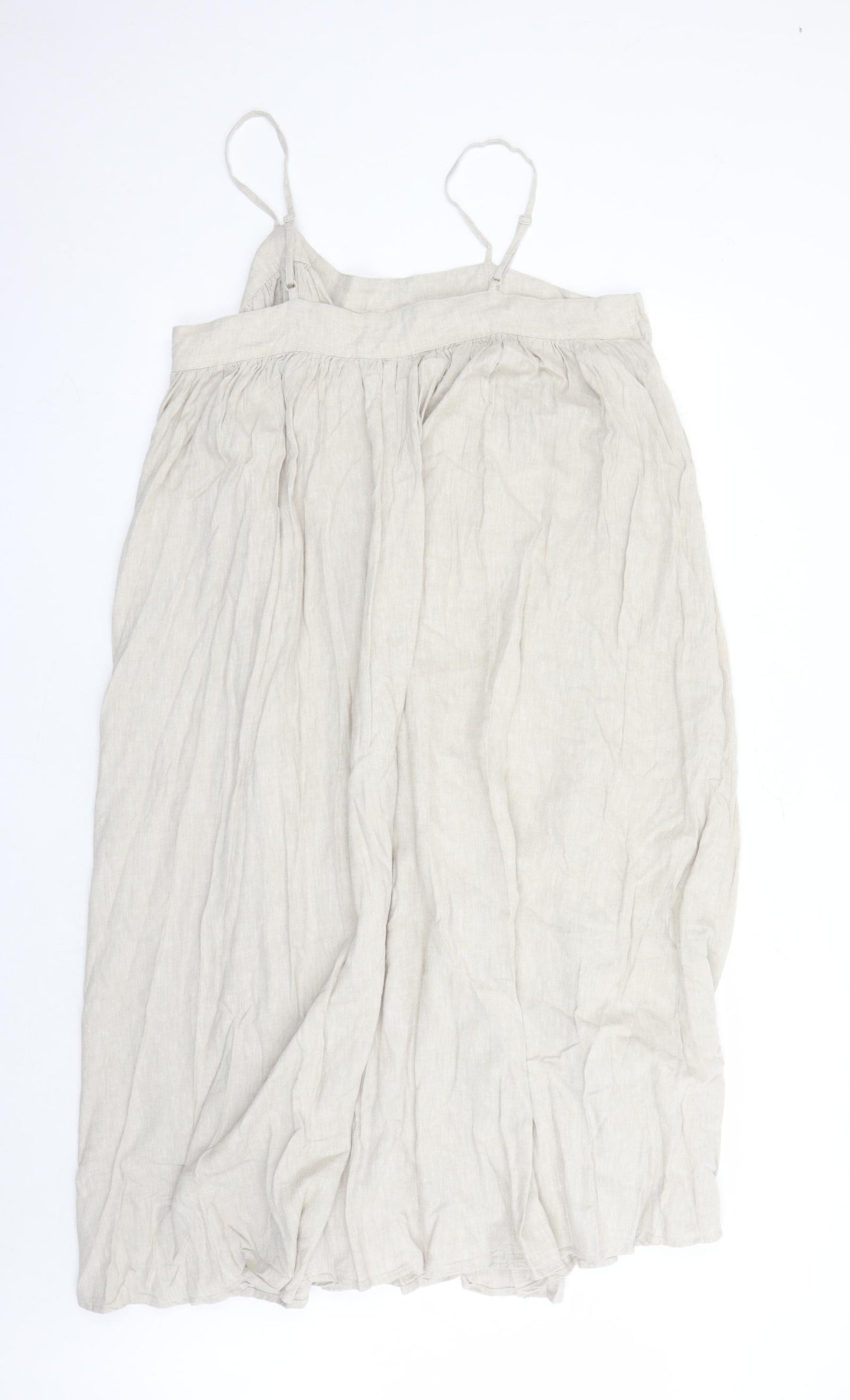Marks and Spencer Womens Beige Linen Slip Dress Size 16 Round Neck Pullover