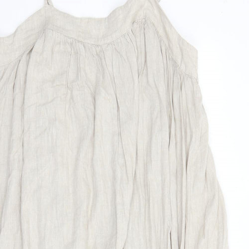 Marks and Spencer Womens Beige Linen Slip Dress Size 16 Round Neck Pullover