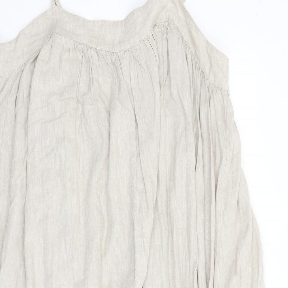 Marks and Spencer Womens Beige Linen Slip Dress Size 16 Round Neck Pullover