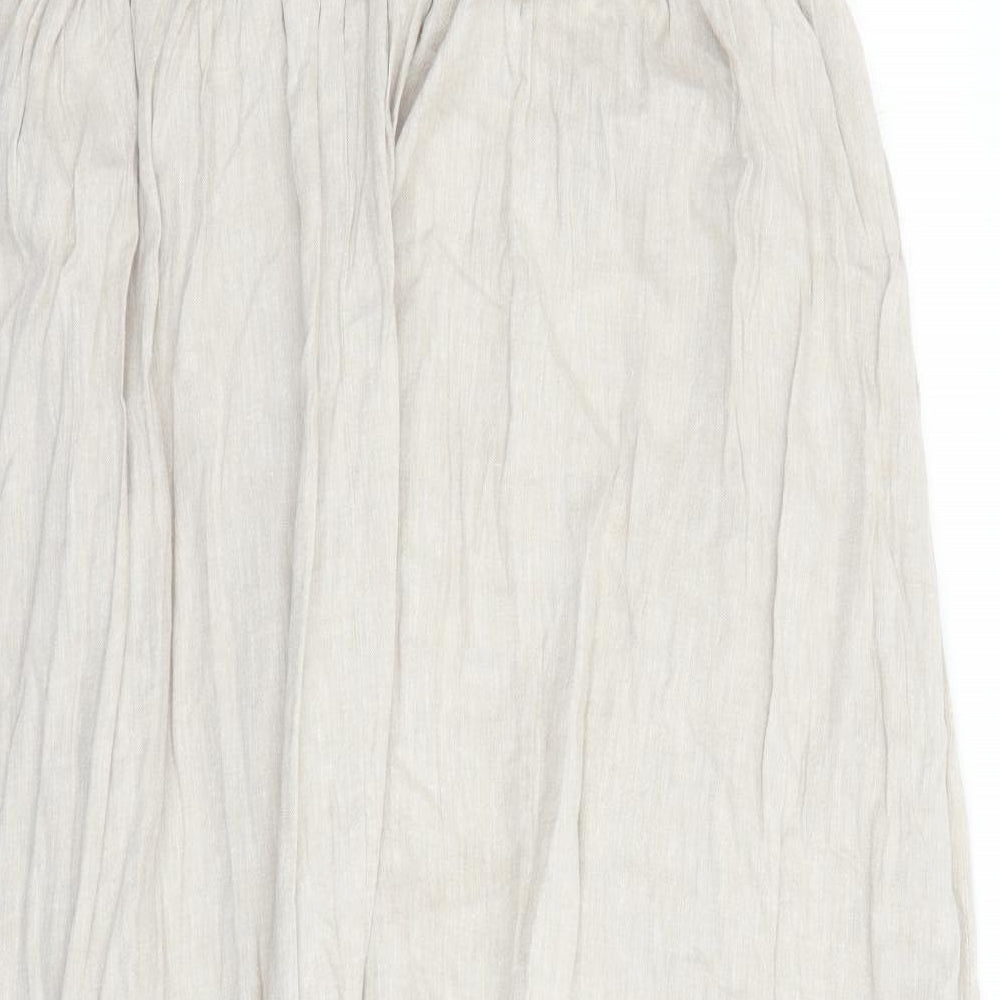 Marks and Spencer Womens Beige Linen Slip Dress Size 16 Round Neck Pullover