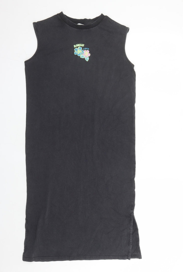 Marks and Spencer Girls Grey Cotton Tank Dress Size 10-11 Years Mock Neck Pullover - Hawaii Blues