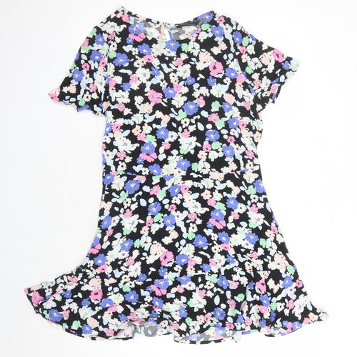 Marks and Spencer Womens Multicoloured Floral Viscose Trapeze & Swing Size 6 Round Neck Button